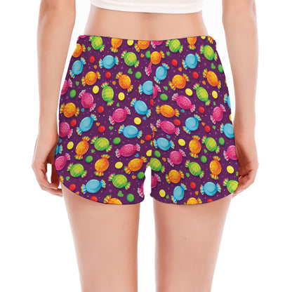 Sweet Candy Pattern Print Women's Split Running Shorts