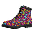 Sweet Candy Pattern Print Padded Collar Lace Up Boots