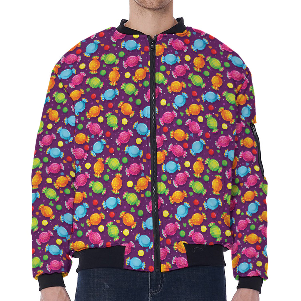 Sweet Candy Pattern Print Zip Sleeve Bomber Jacket