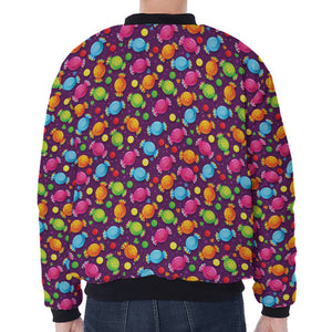 Sweet Candy Pattern Print Zip Sleeve Bomber Jacket