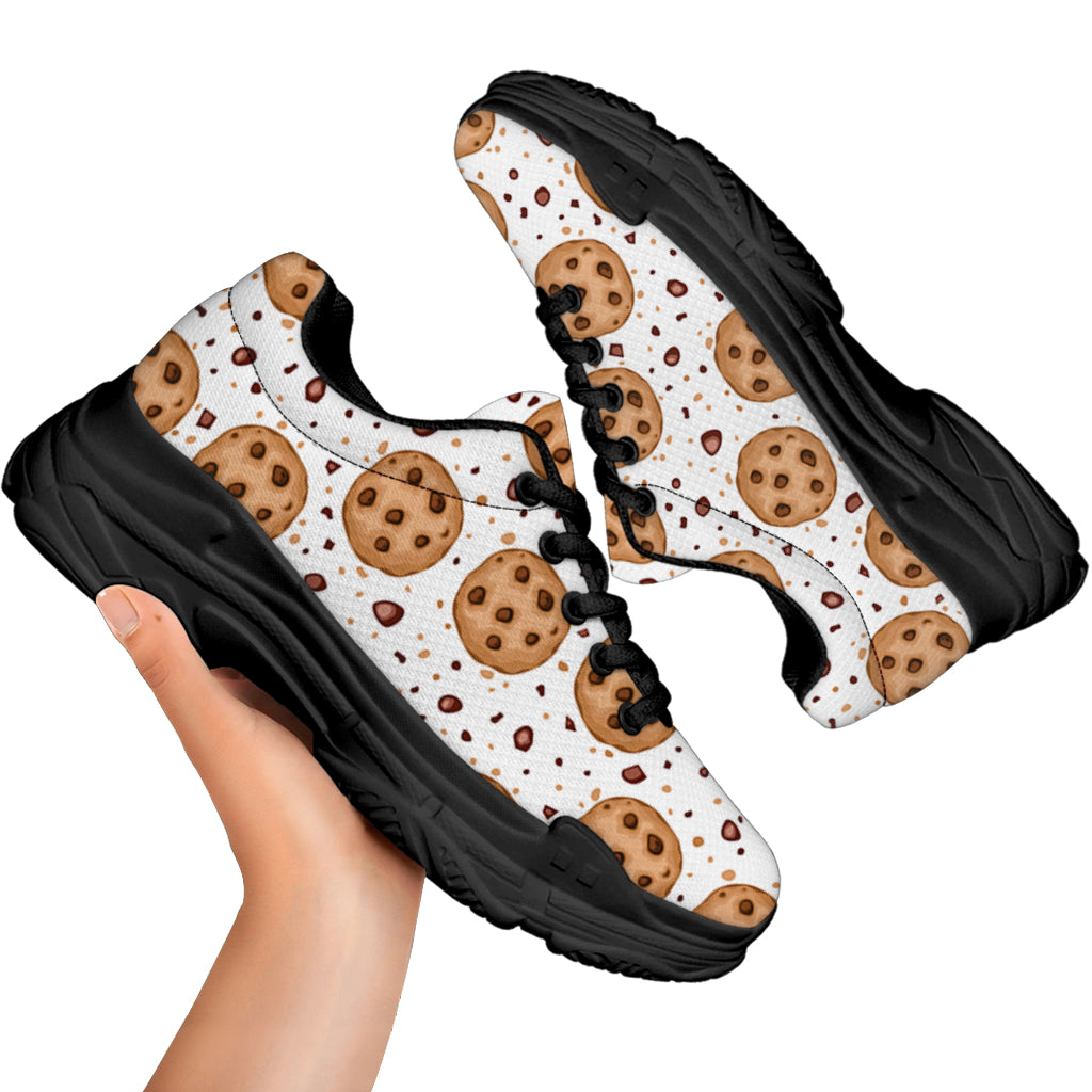 Sweet Cookie Pattern Print Black Chunky Shoes