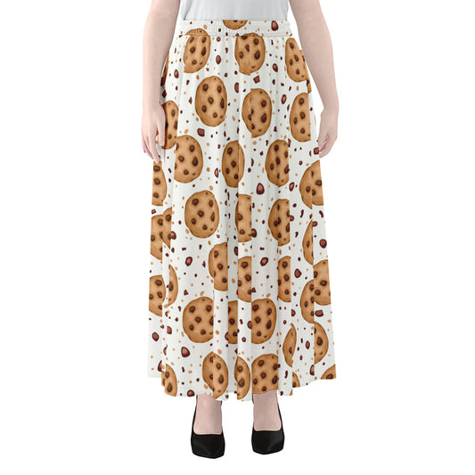 Sweet Cookie Pattern Print Chiffon Maxi Skirt
