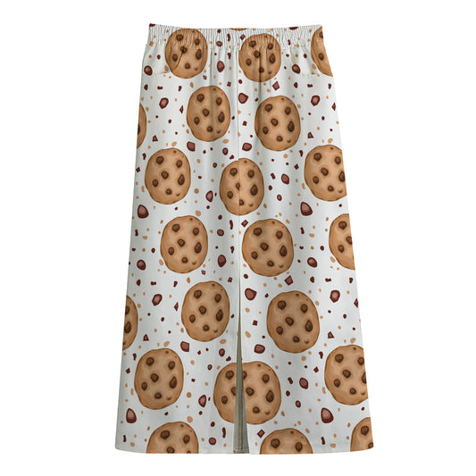 Sweet Cookie Pattern Print Cotton Front Slit Maxi Skirt