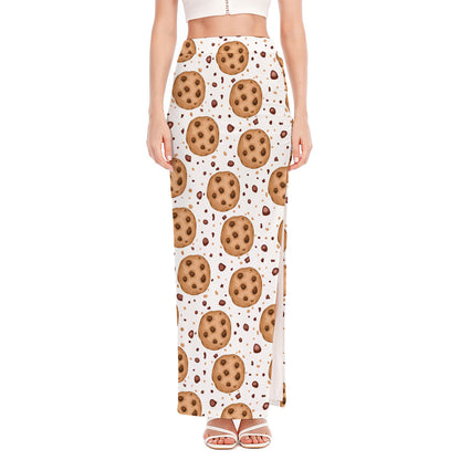 Sweet Cookie Pattern Print High Slit Maxi Skirt