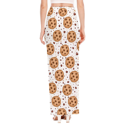 Sweet Cookie Pattern Print High Slit Maxi Skirt