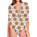 Sweet Cookie Pattern Print Long Sleeve Swimsuit