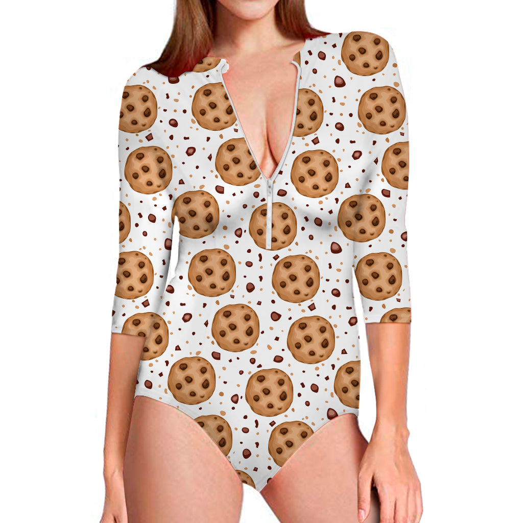 Sweet Cookie Pattern Print Long Sleeve Swimsuit