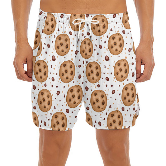 Sweet Cookie Pattern Print Men's Split Running Shorts