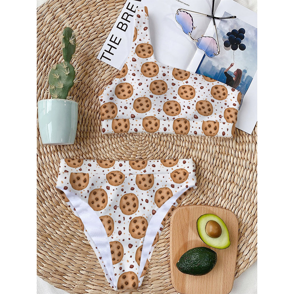 Sweet Cookie Pattern Print One Shoulder Bikini Top