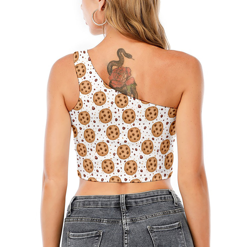 Sweet Cookie Pattern Print One Shoulder Crop Top