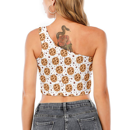 Sweet Cookie Pattern Print One Shoulder Crop Top