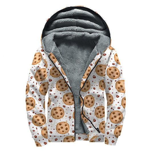 Sweet Cookie Pattern Print Sherpa Lined Zip Up Hoodie