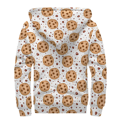 Sweet Cookie Pattern Print Sherpa Lined Zip Up Hoodie