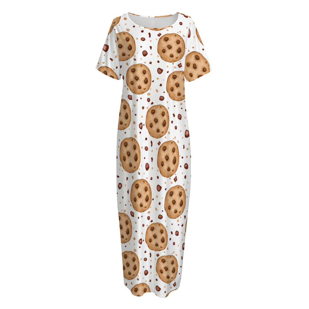 Sweet Cookie Pattern Print Short Sleeve Long Nightdress