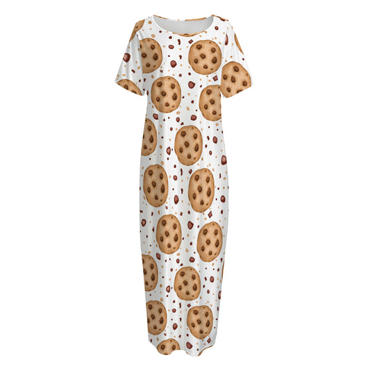 Sweet Cookie Pattern Print Short Sleeve Long Nightdress