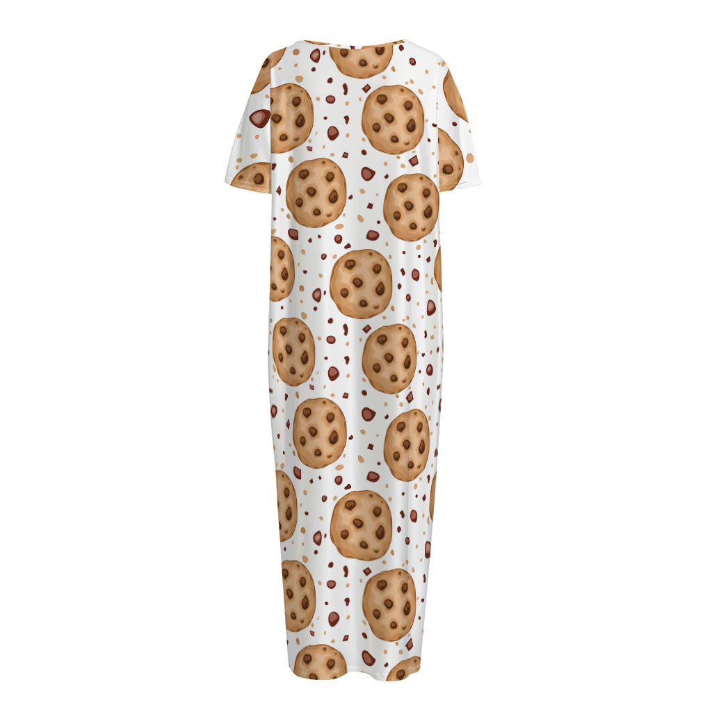 Sweet Cookie Pattern Print Short Sleeve Long Nightdress