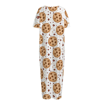 Sweet Cookie Pattern Print Short Sleeve Long Nightdress