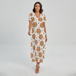Sweet Cookie Pattern Print Short Sleeve Maxi Dress