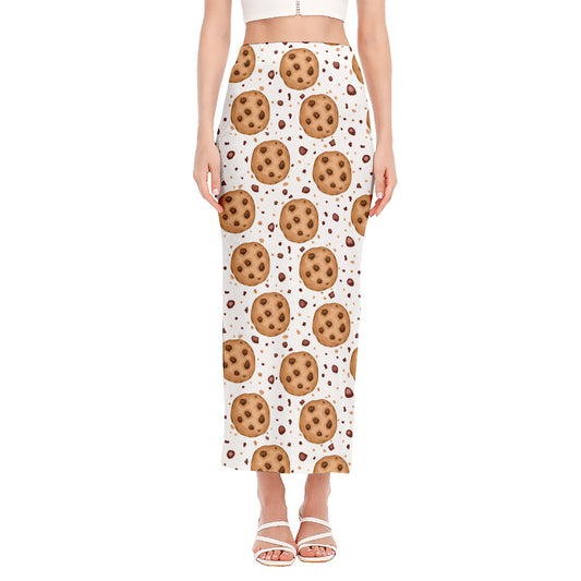 Sweet Cookie Pattern Print Side Slit Maxi Skirt