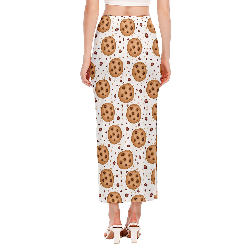 Sweet Cookie Pattern Print Side Slit Maxi Skirt