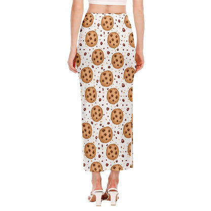 Sweet Cookie Pattern Print Side Slit Maxi Skirt