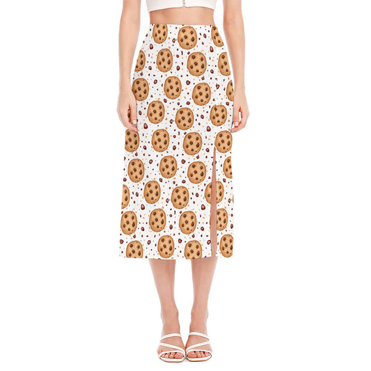 Sweet Cookie Pattern Print Side Slit Midi Skirt