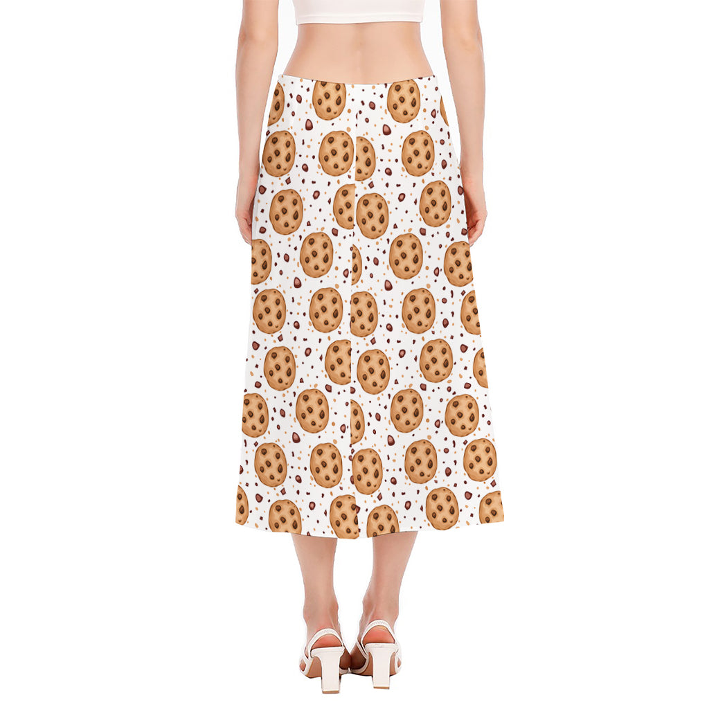 Sweet Cookie Pattern Print Side Slit Midi Skirt