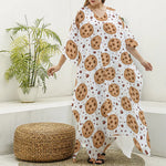 Sweet Cookie Pattern Print Silk V-Neck Kaftan Dress