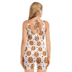 Sweet Cookie Pattern Print Sleeveless One Piece Swimsuit