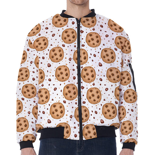 Sweet Cookie Pattern Print Zip Sleeve Bomber Jacket