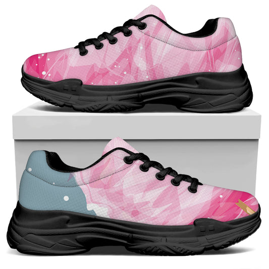 Sweet Cotton Candy Print Black Chunky Shoes