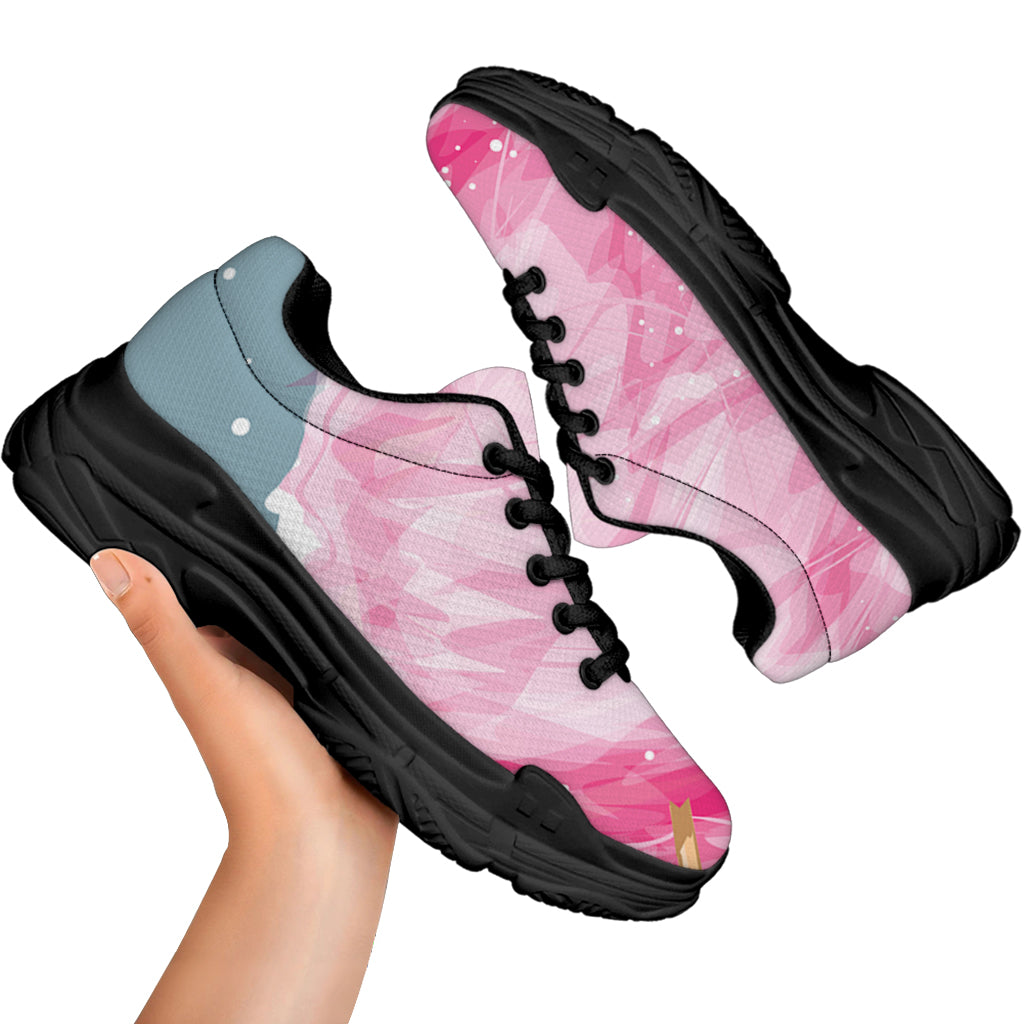 Sweet Cotton Candy Print Black Chunky Shoes