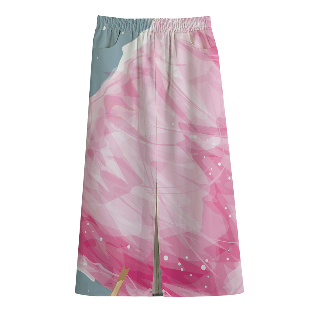 Sweet Cotton Candy Print Cotton Front Slit Maxi Skirt