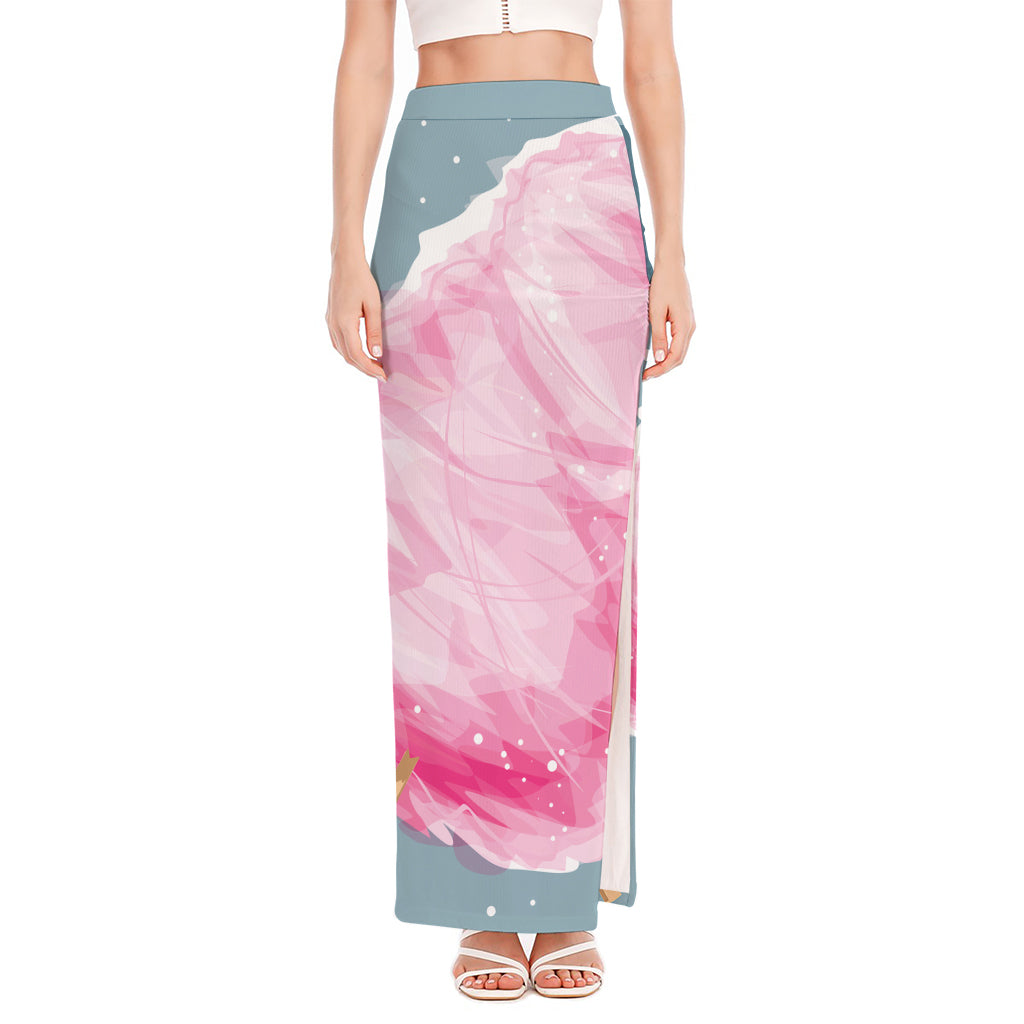 Sweet Cotton Candy Print High Slit Maxi Skirt