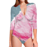 Sweet Cotton Candy Print Long Sleeve Swimsuit