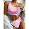 Sweet Cotton Candy Print One Shoulder Bikini Top