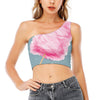 Sweet Cotton Candy Print One Shoulder Crop Top