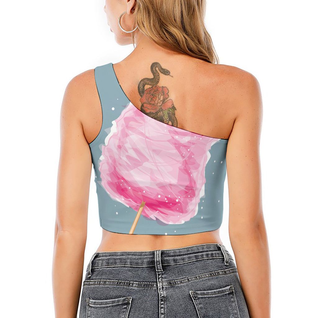 Sweet Cotton Candy Print One Shoulder Crop Top