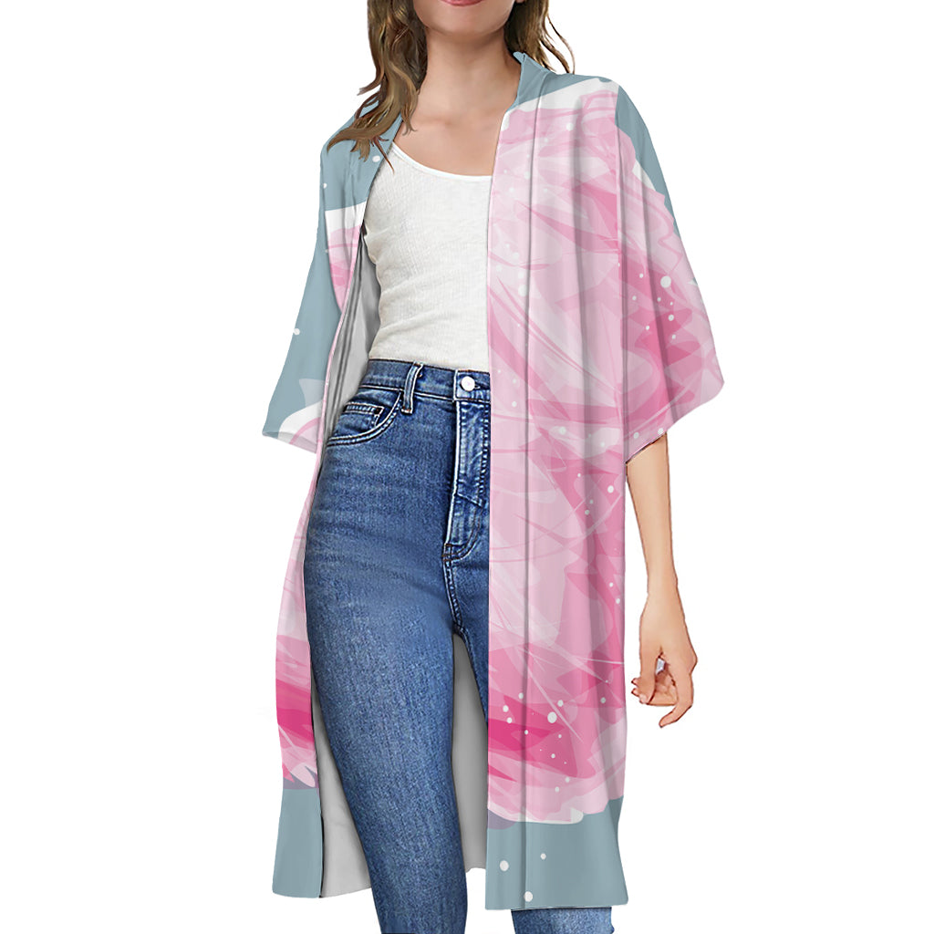 Sweet Cotton Candy Print Open Front Beach Cover Up