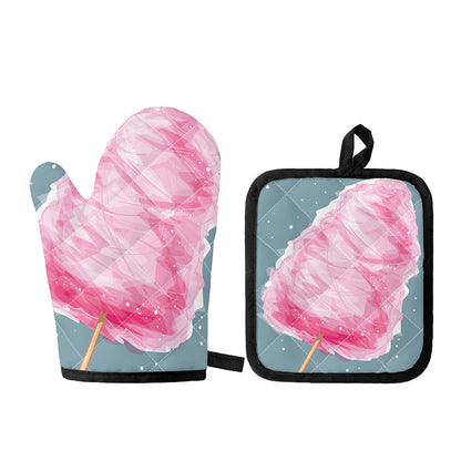 Sweet Cotton Candy Print Oven Mitt And Pot Holder Set