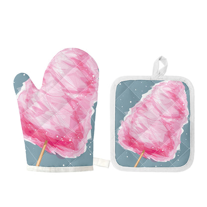 Sweet Cotton Candy Print Oven Mitt And Pot Holder Set