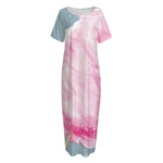 Sweet Cotton Candy Print Short Sleeve Long Nightdress