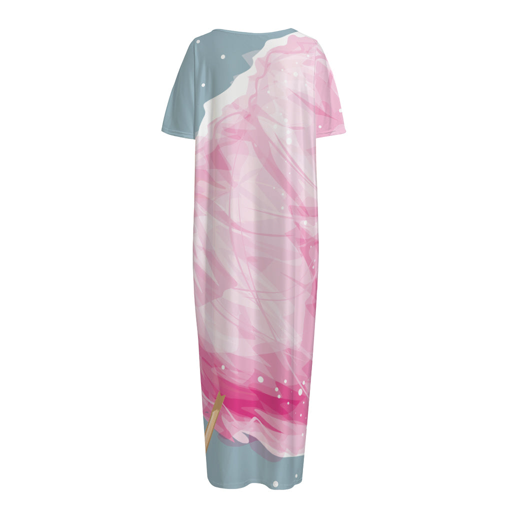 Sweet Cotton Candy Print Short Sleeve Long Nightdress