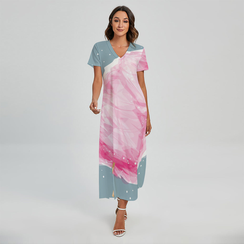 Sweet Cotton Candy Print Short Sleeve Maxi Dress