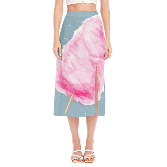 Sweet Cotton Candy Print Side Slit Midi Skirt