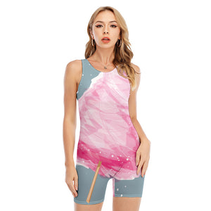 Sweet Cotton Candy Print Sleeveless One Piece Swimsuit