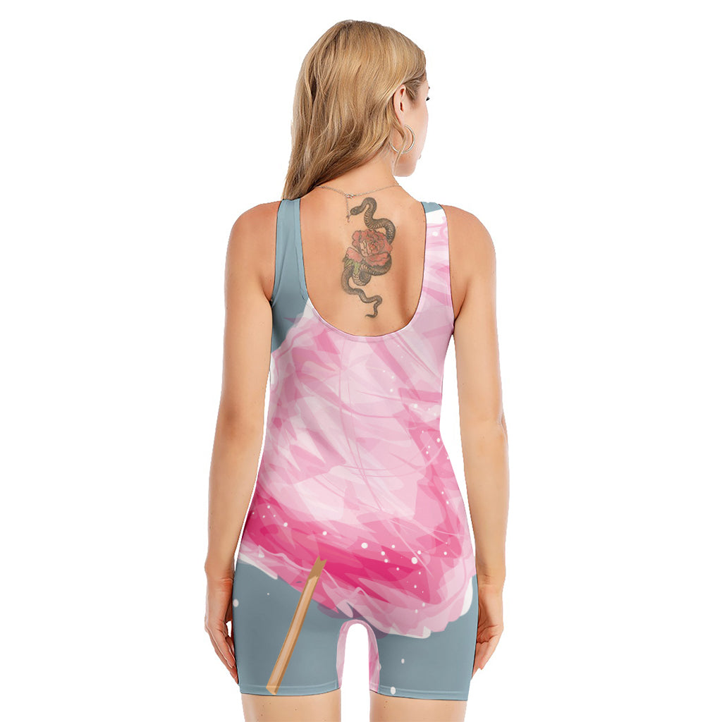 Sweet Cotton Candy Print Sleeveless One Piece Swimsuit