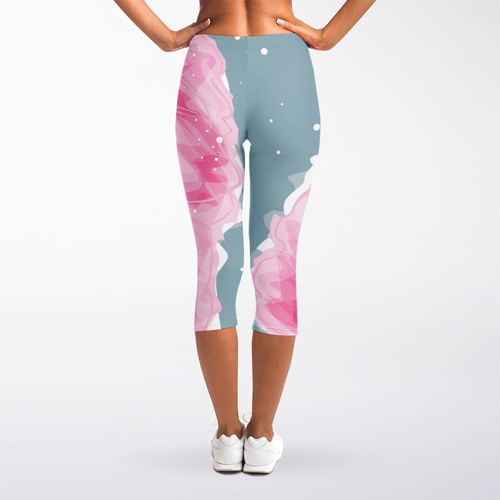 Sweet Cotton Candy Print Women's Capri Leggings