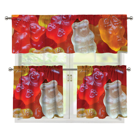 Sweet Gummy Bear Print 3 Piece Kitchen Curtains