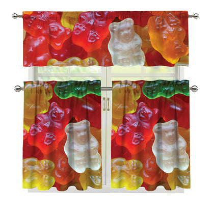 Sweet Gummy Bear Print 3 Piece Kitchen Curtains
